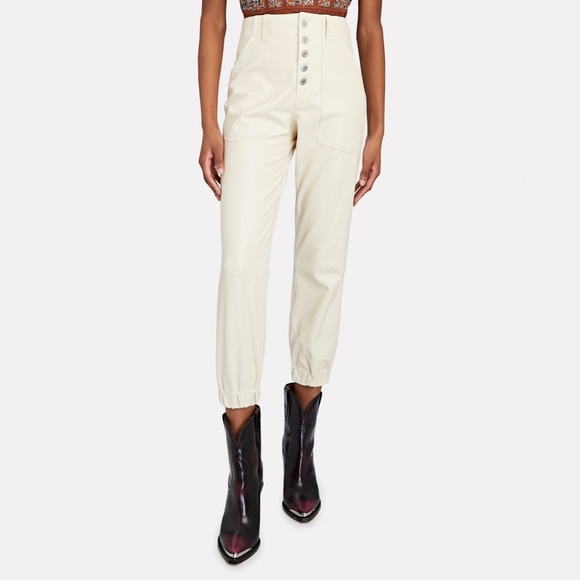 Veronica Beard Bolton Cropped Faux Leather Cargo Pants - Picture 2 of 2